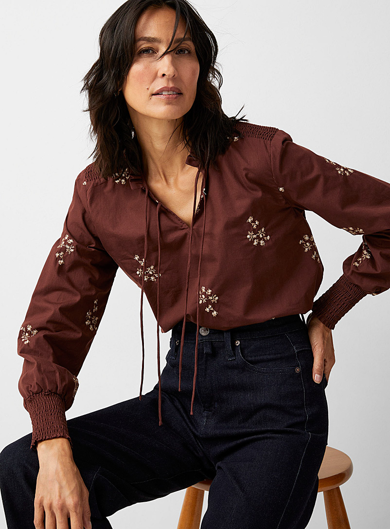 Contemporaine Brown Rustic embroidery blouse for women