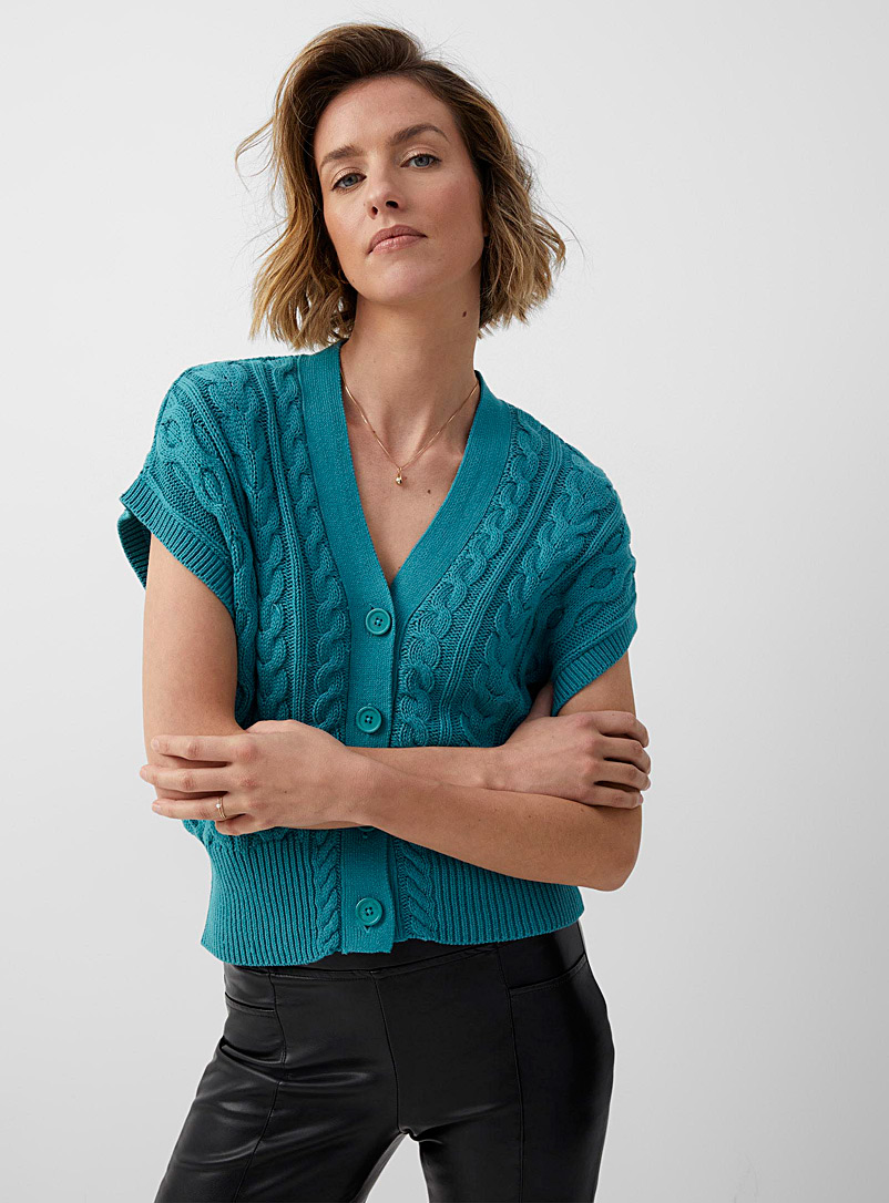 Contemporaine Slate Blue Buttoned cable-knit sweater vest for women