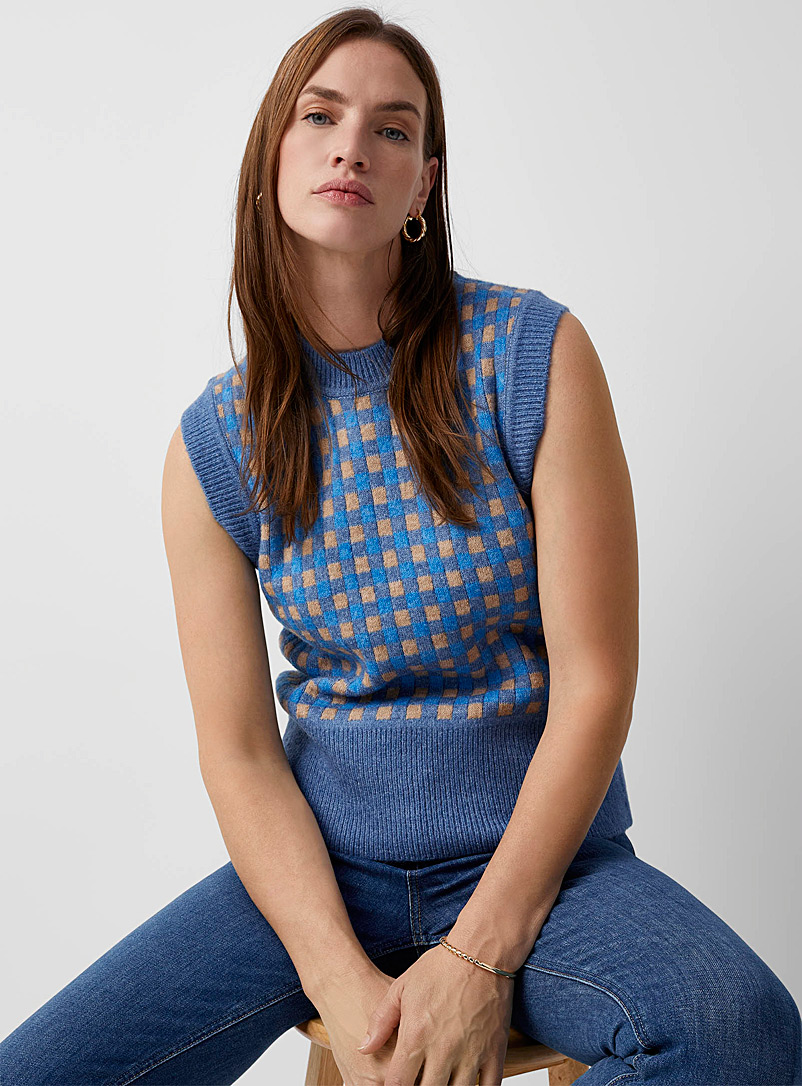 Contemporaine Patterned Blue Celestial checkered sweater vest for women