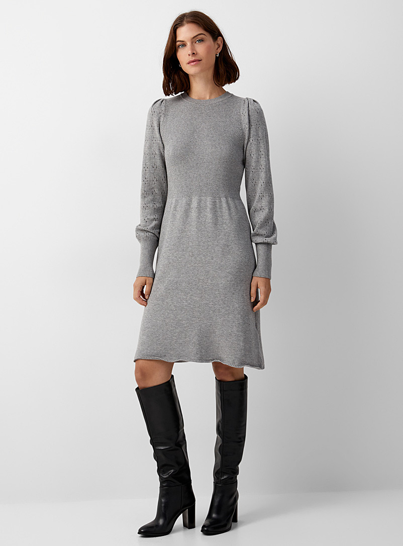 Contemporaine Grey Openwork sleeves knit dress for women