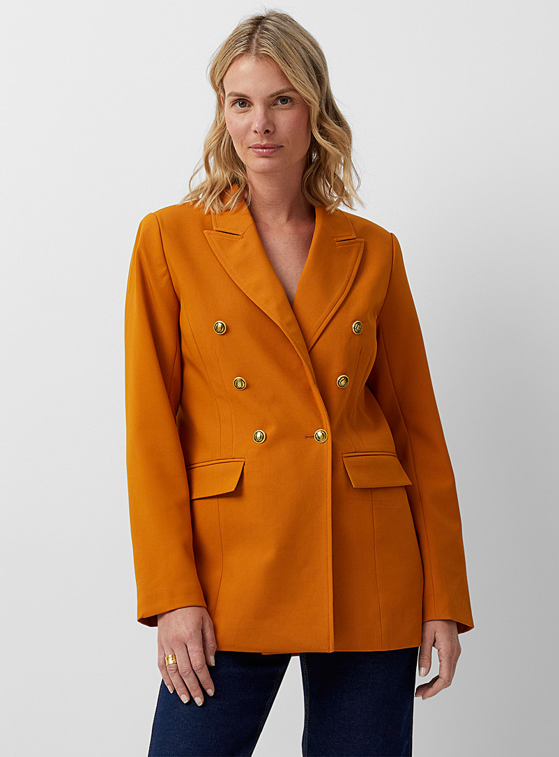 Contemporaine Orange Golden buttons saffron blazer for women