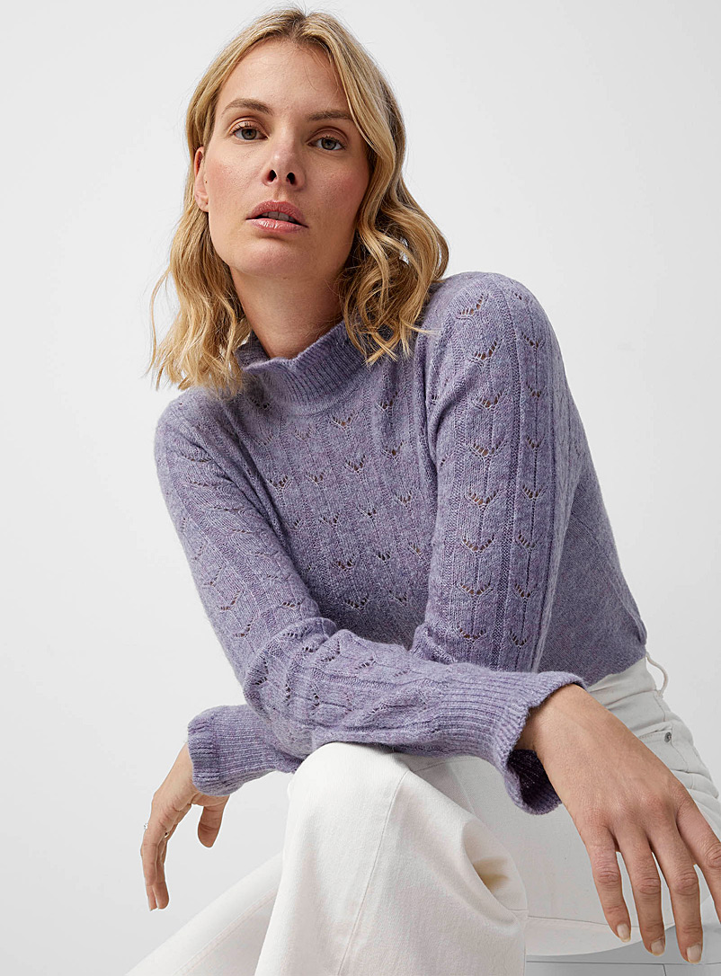 Contemporaine Lilacs Openwork ruffled collar sweater for women