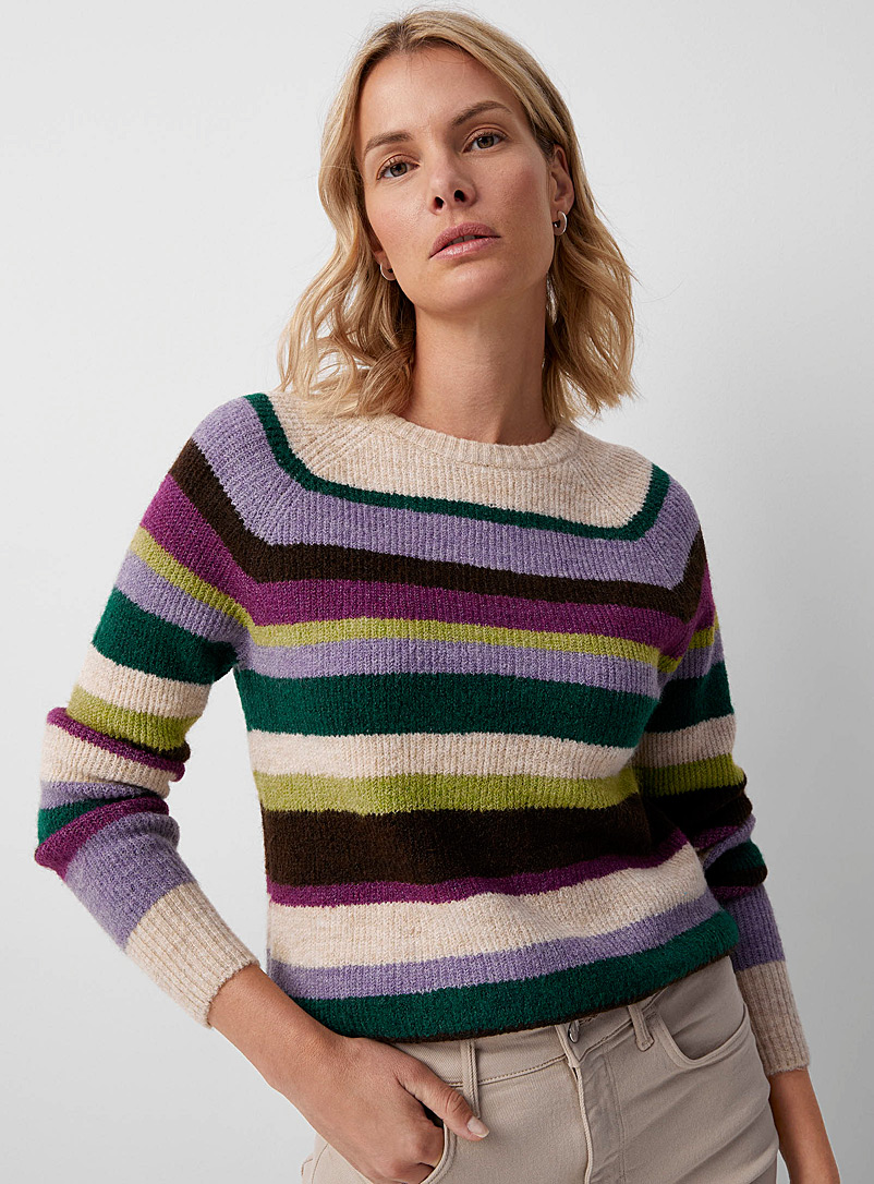 Contemporaine Mossy Green Precious stripes sweater for women