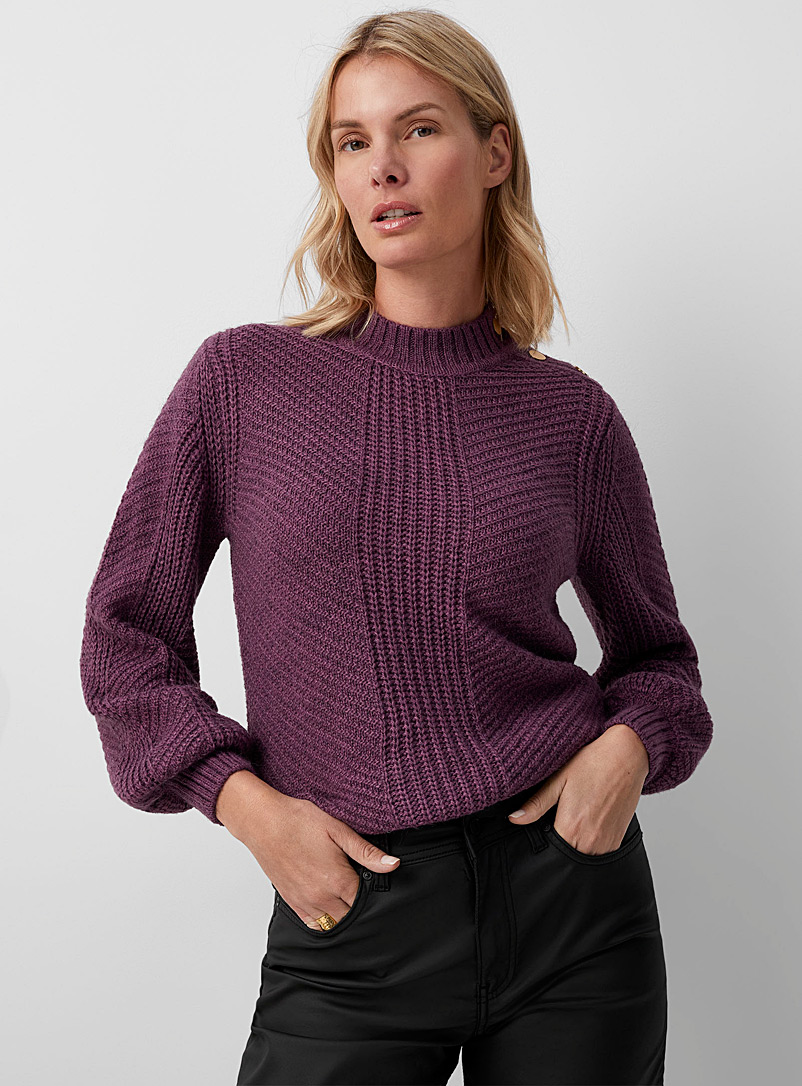Contemporaine: Le pull violet côtes mixtes Pourpre moyen pour femme