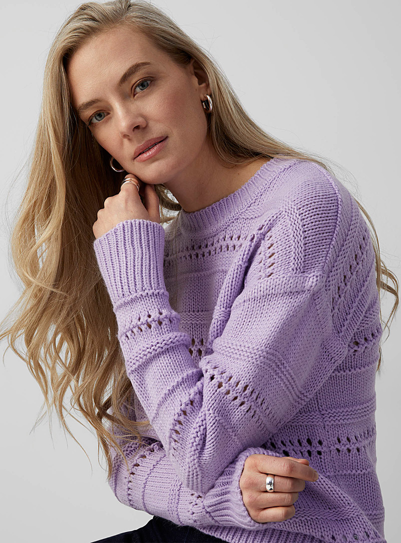 Contemporaine Lilacs Openwork and ribbing loose sweater for women
