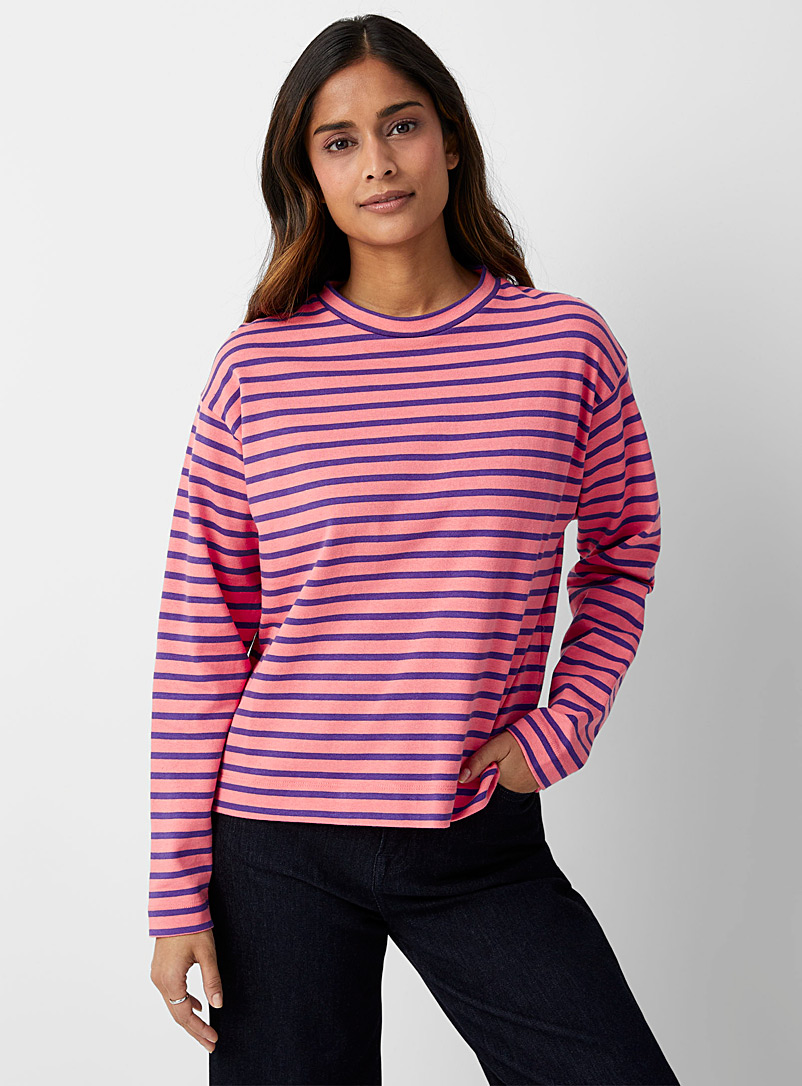 Contemporaine Patterned Crimson Candy stripes boxy sweatshirt for women