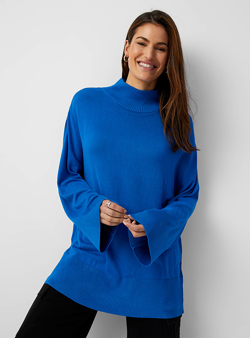 B.young Blue Bell-sleeve mock-neck sweater for women