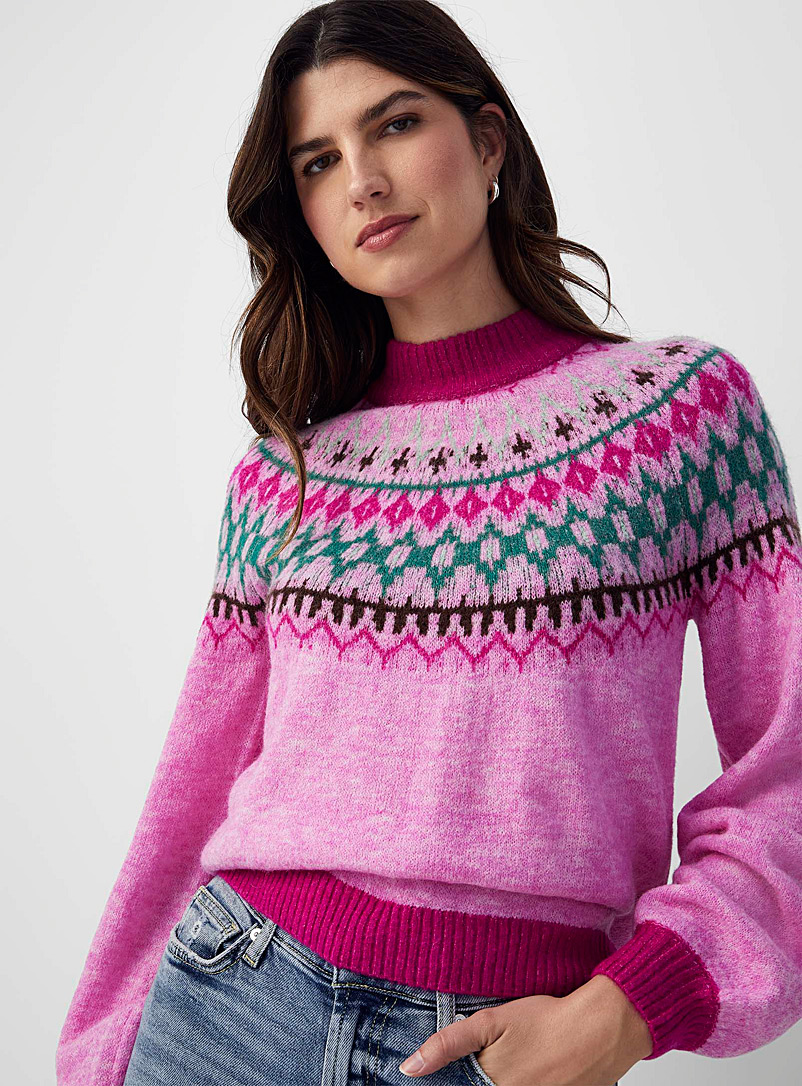 B.young Patterned pink Candy jacquard sweater for women