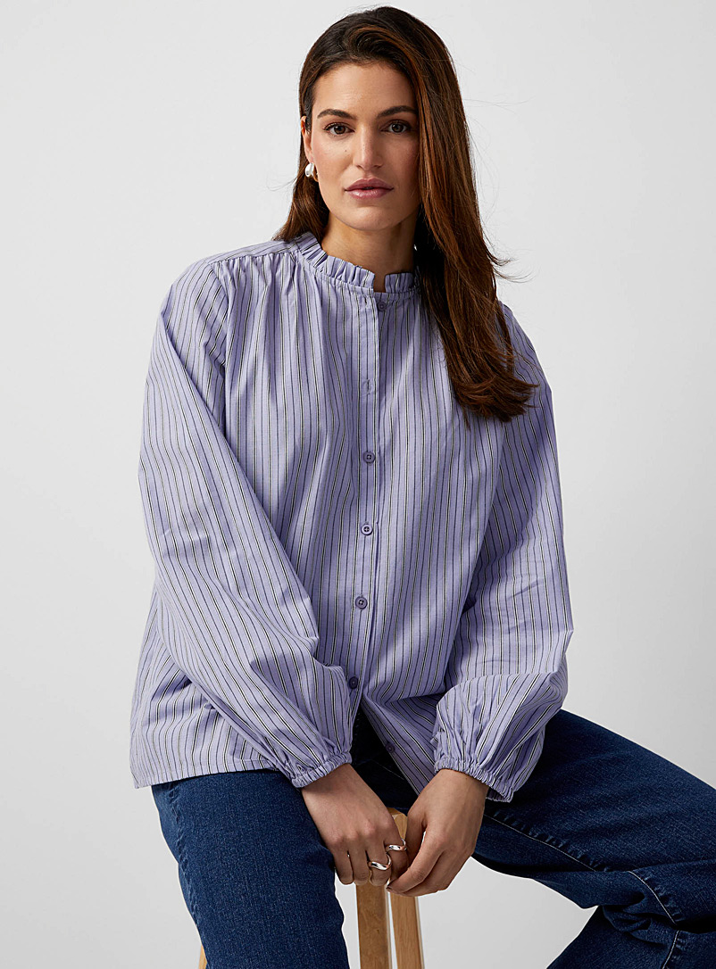 B.young Lilacs Ruffle-collar striped loose shirt for women
