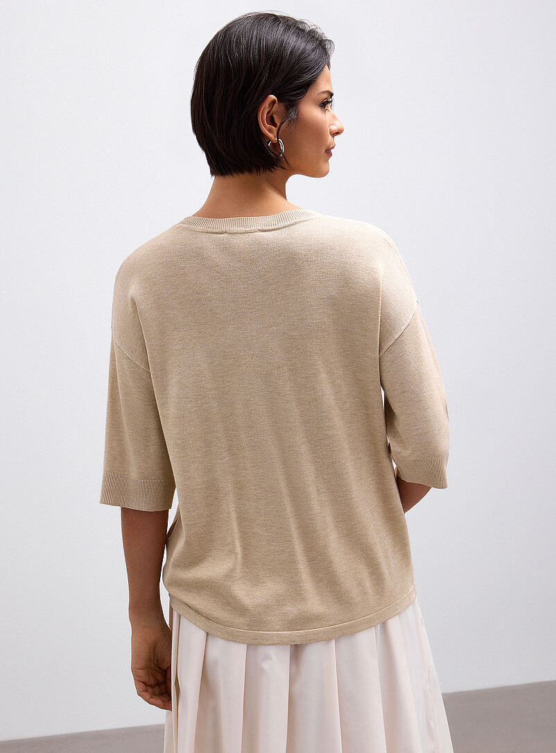 B.young: Le chandail doux tricot manches aux coudes Sable pour femme