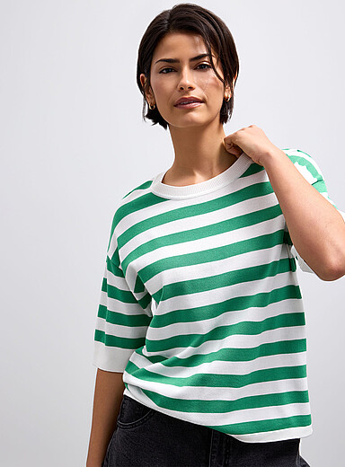 Elbow-length sleeves soft knit sweater