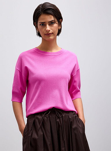 B.young Fuchsia Elbow-length sleeves soft knit sweater for women