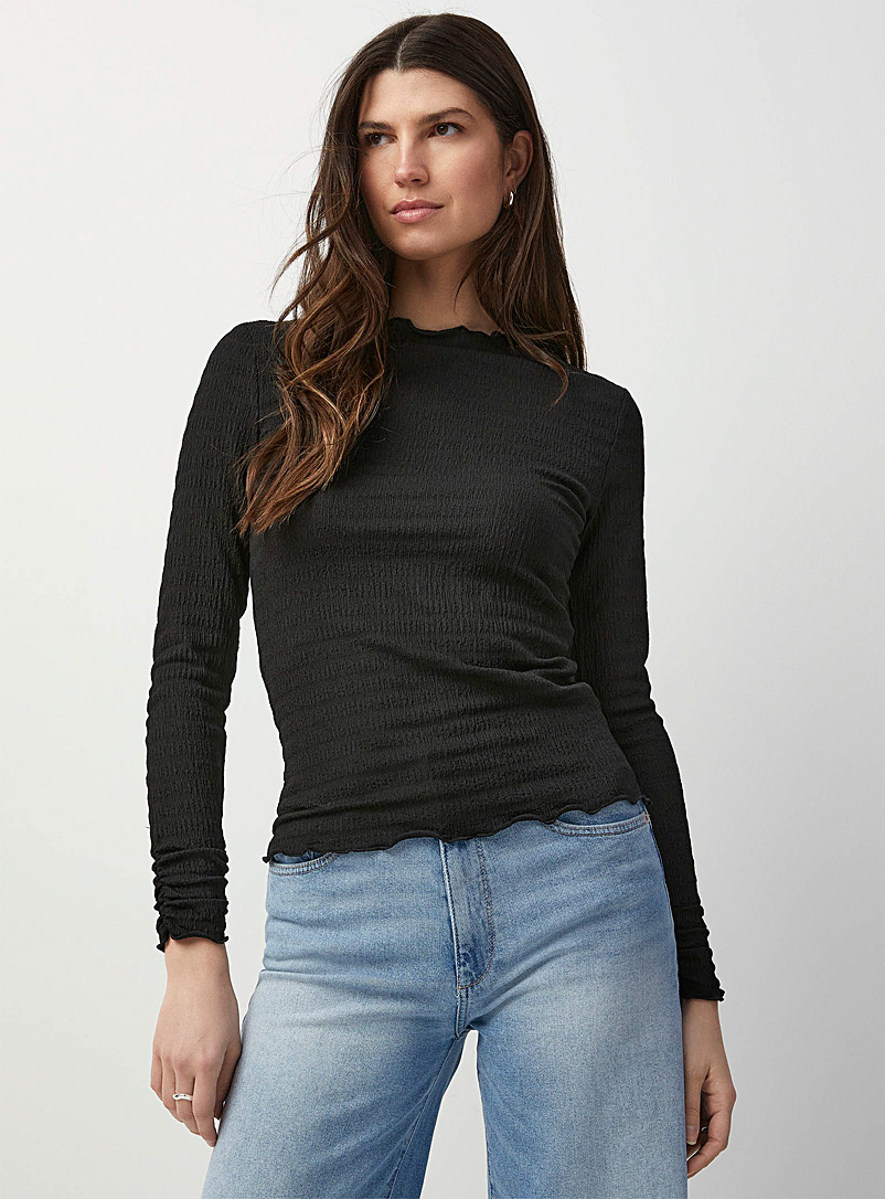 B.young Black Wavy edging mock-neck top for women