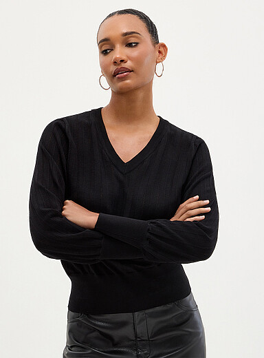 Le chandail col V tricot pointelle