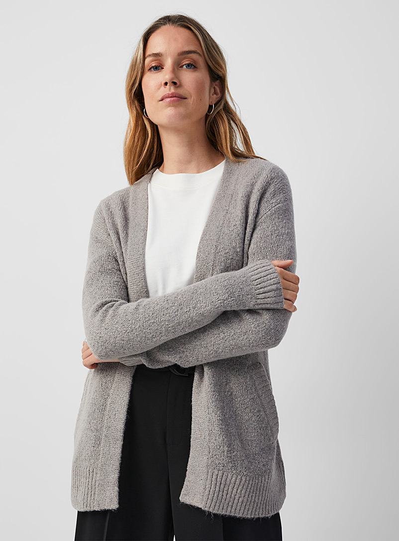 B.young Grey Heathered knit loose cardigan for women