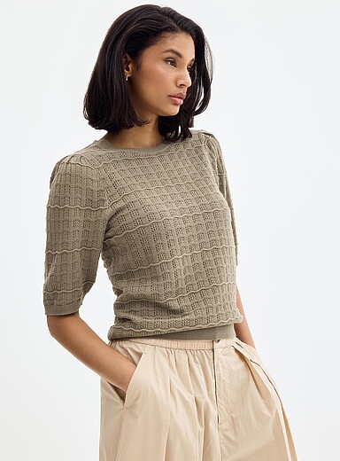 Waves and openwork fine-knit sweater