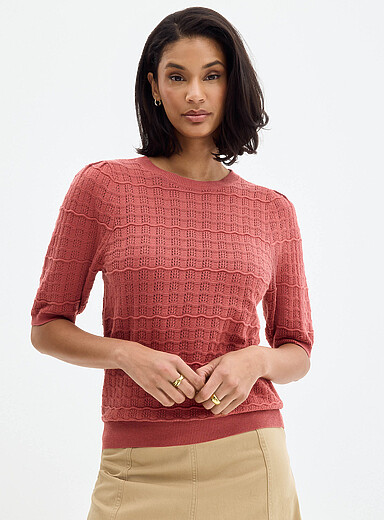 B.young: Le chandail fin tricot vagues et ajours Vert pistache - Menthe pour femme
