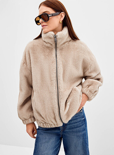 B.young: La veste blousante fausse fourrure  Ivoire - Beige cr&egrave;me pour femme