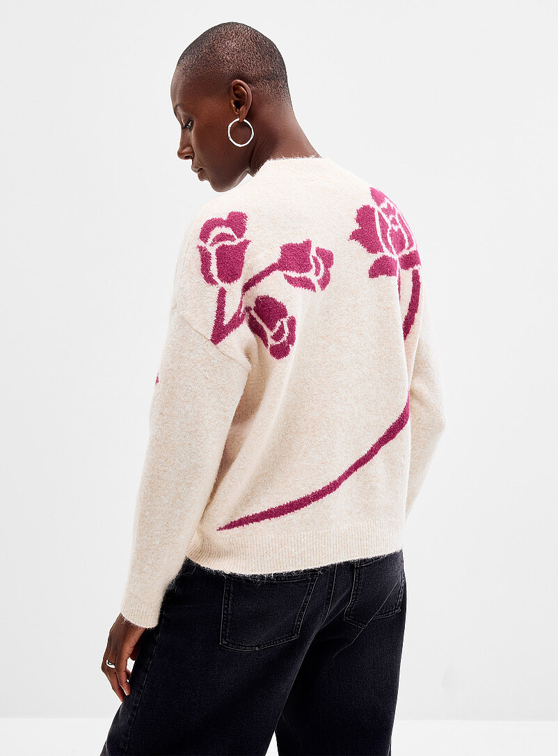 Relaxed fuzzy floral jacquard sweater | B.young | Shop Women's
