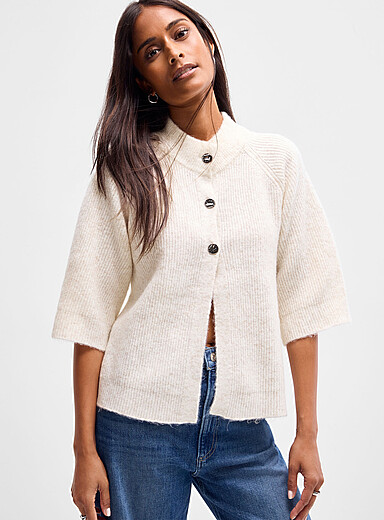 Hammered buttons raglan-sleeve cardigan