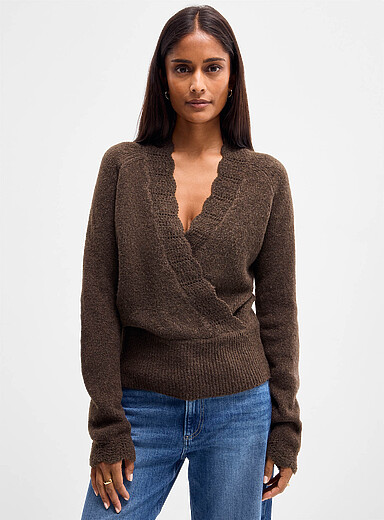Scalloped crossover sweater