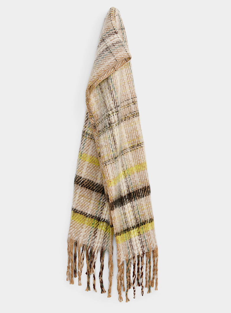B.young Ecru/Linen Neon tartan oversized scarf for women