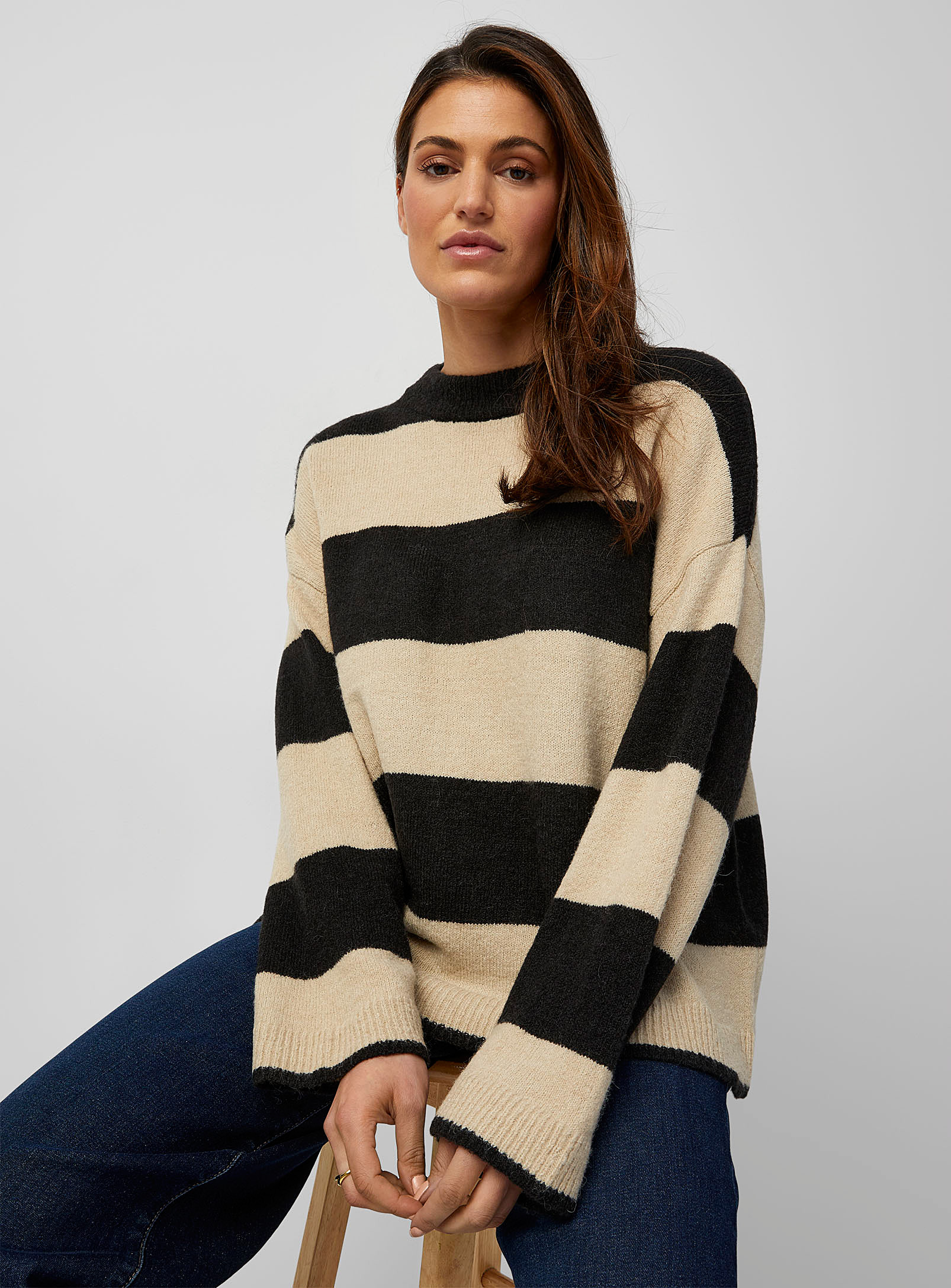B.young - Women's Loose neutral-tone block sweater