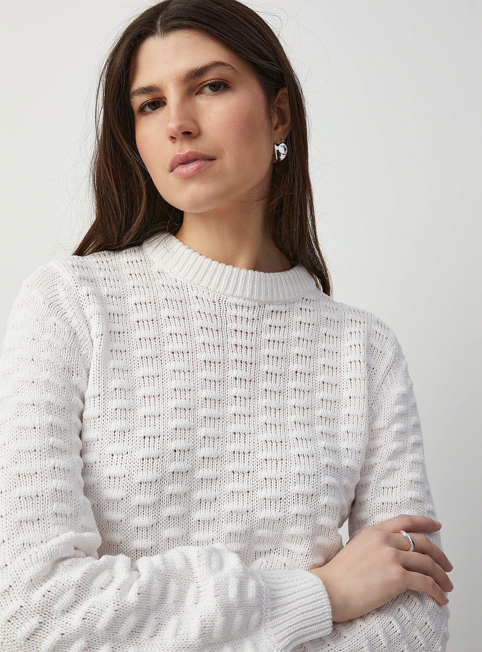 B.young Embossed Bubbles Sweater In Ivory White