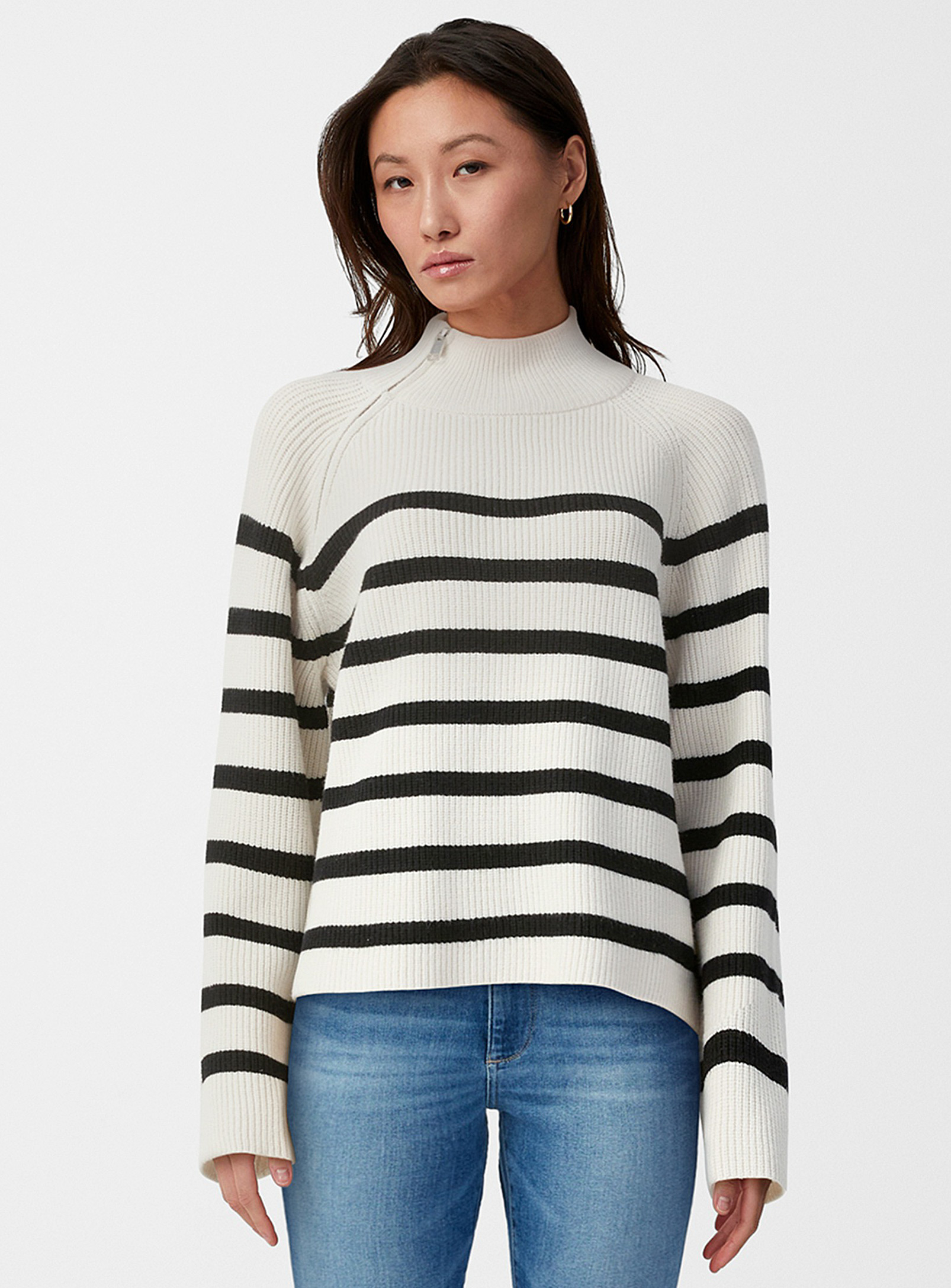 B.young - Women's Ribbed and striped mock-neck sweater