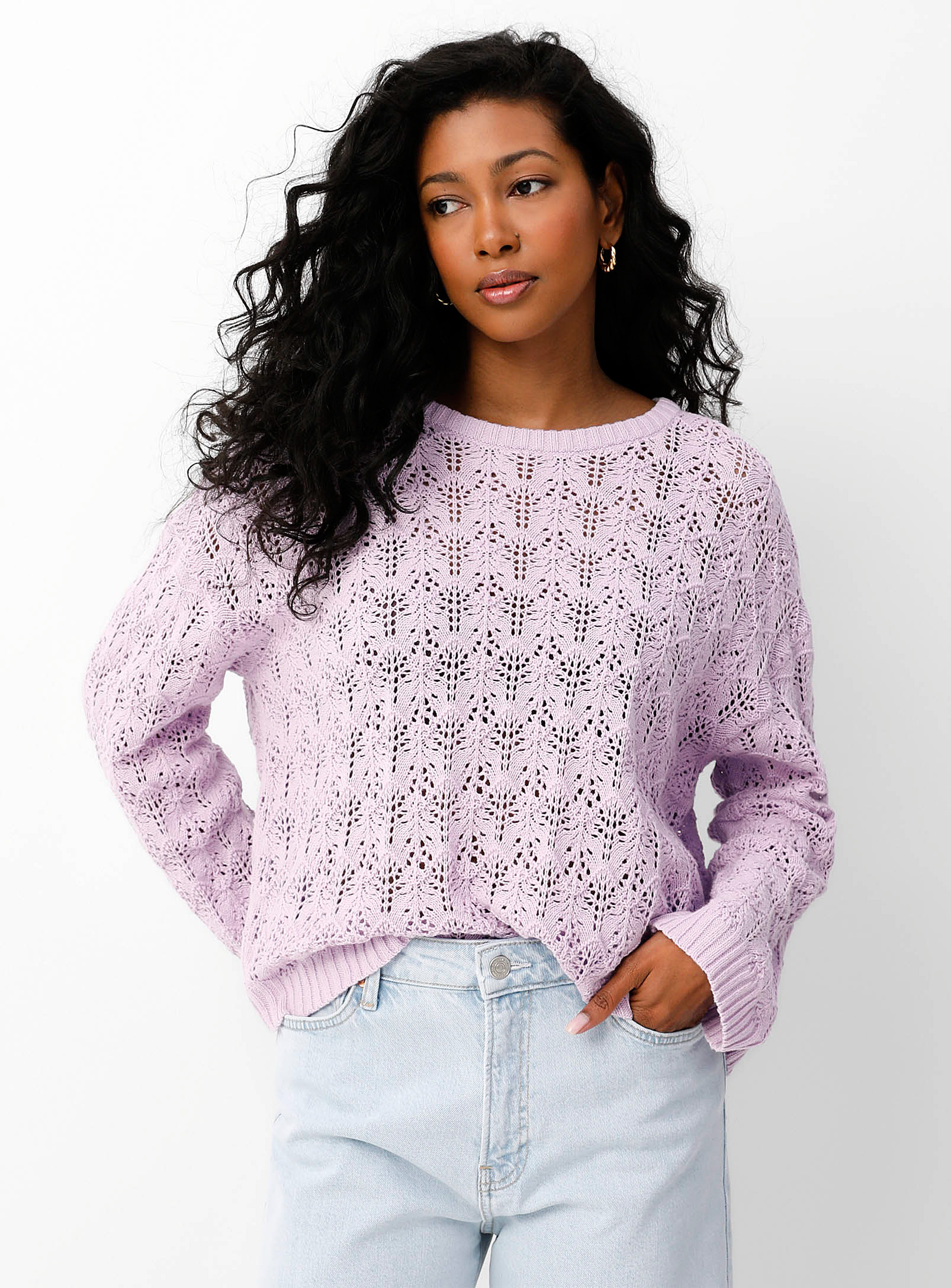 B.young - Women's Openwork lilac pattern sweater