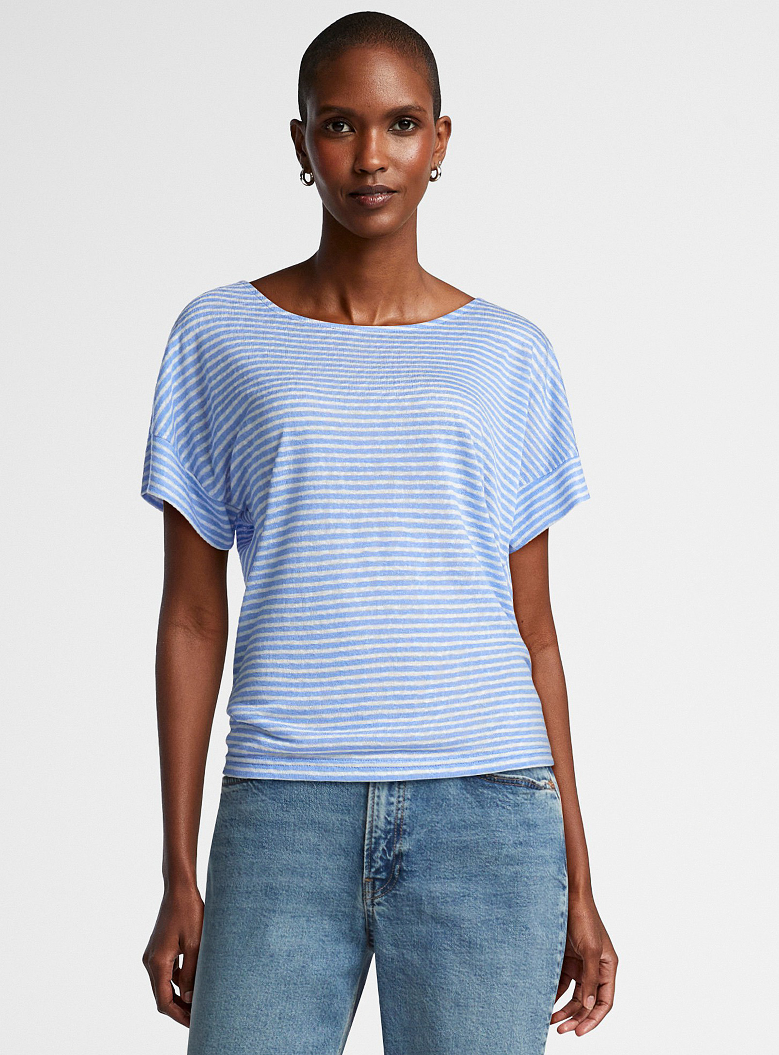 B.young Contrasting Stripe Flowy T-shirt In Patterned Blue