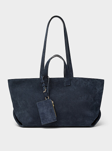 Drummer navy suede tote bag