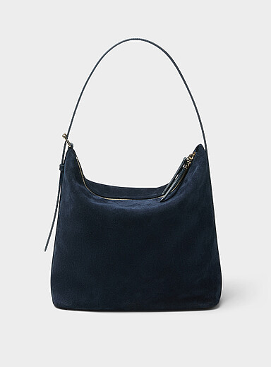 Vera navy blue suede hobo bag