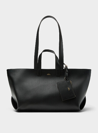 Drummer black leather tote bag