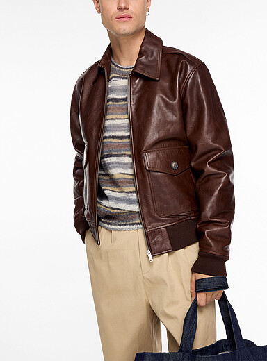A.P.C. Brown Gael pebble leather jacket for men