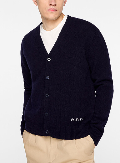 A.P.C. Navy/Midnight Blue Kevin waist logo cardigan Unisex for men