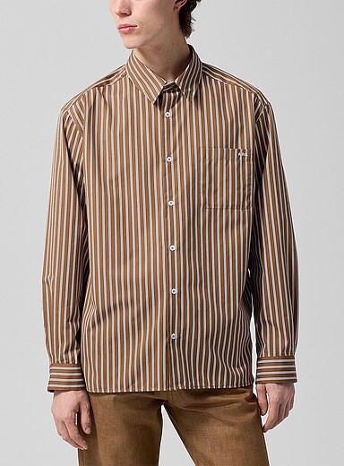 A.P.C. Brown Malo vertical stripes brown shirt for men
