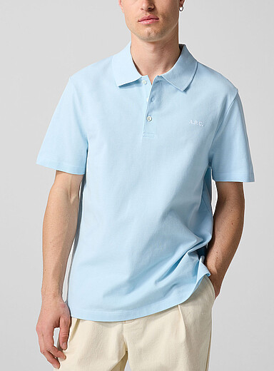 A.P.C. Baby Blue Embroidered logo piqu&eacute; polo for men