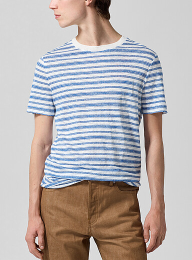 A.P.C. Patterned White Striped pure linen t-shirt for men
