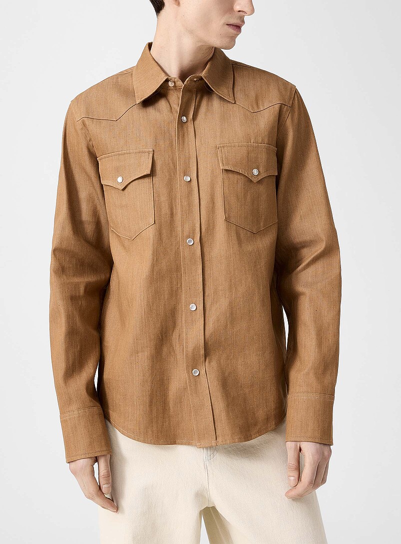 Speckled brown denim Western shirt product image (primary)