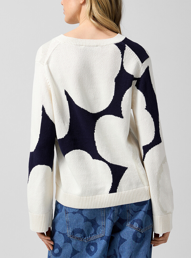 Marimekko: Le chandail col V Pomppia Unikko &Eacute;cru &agrave; motifs pour femme