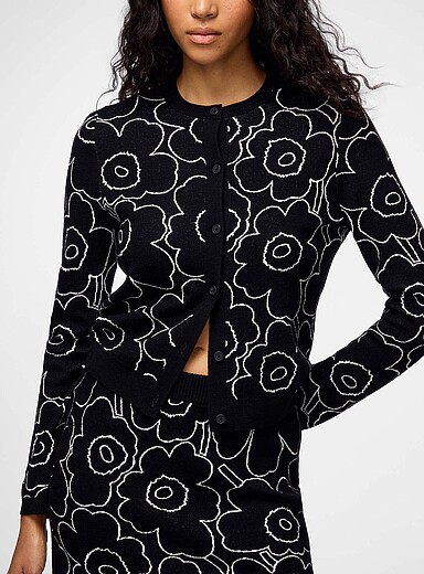 Marimekko black floral Villi Piirto Unikko wool cardigan for women