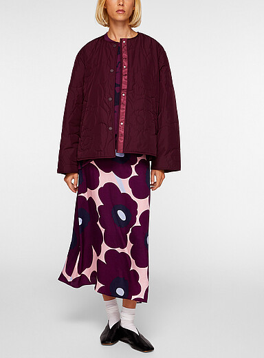 Marimekko Burgundy Kapseli Piirto Unikko plum quilted jacket for women
