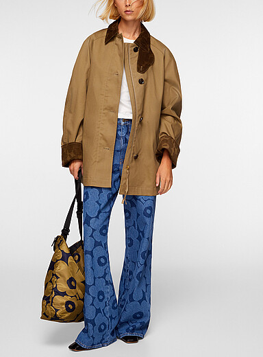 Marimekko Taupe Essee floral corduroy cuff coat for women