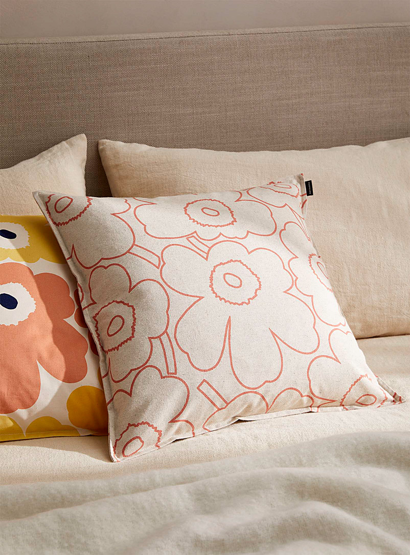 Marimekko Patterned Ecru Unikko traced cushion cover 50 x 50 cm
