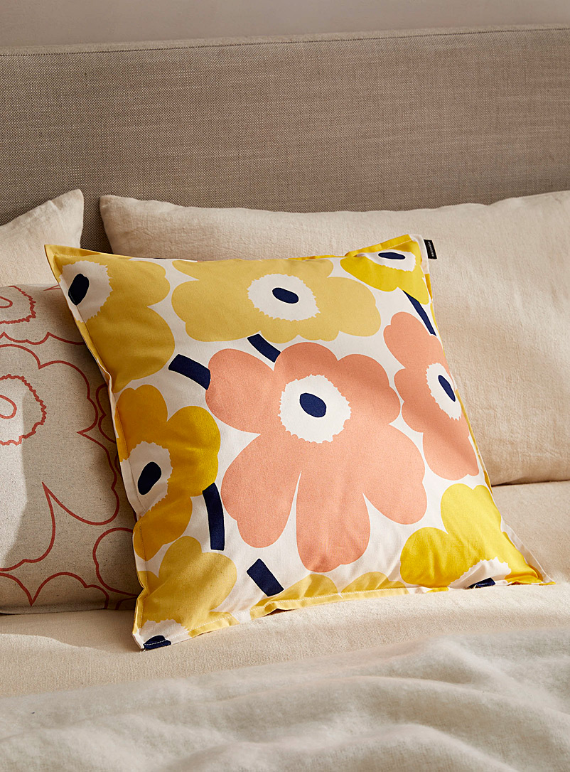 Marimekko Pink Unikko yellow cushion cover 50 x 50 cm