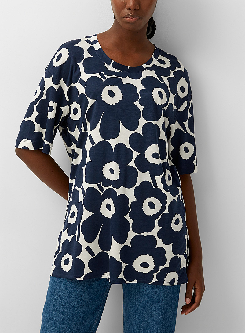 Marimekko: La t-shirt Coleua Unikko Blanc et noir pour femme
