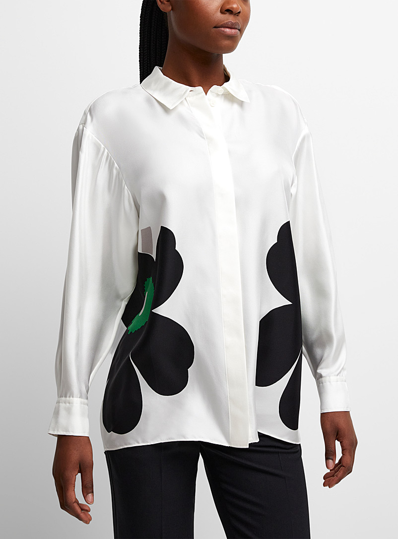 Marimekko Ivory/Cream Beige Outi Heijastu pure silk shirt for women