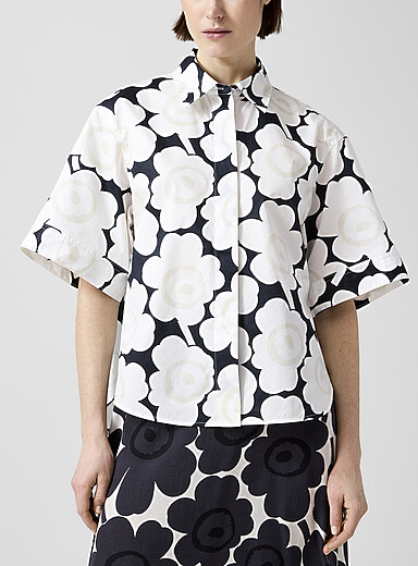 Marimekko: La chemise Standardi Unikko Blanc et noir pour femme