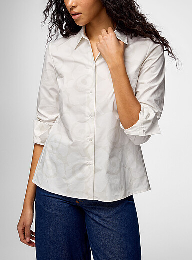 Marimekko white flowers Uudestaan Unikko pure cotton shirt for women
